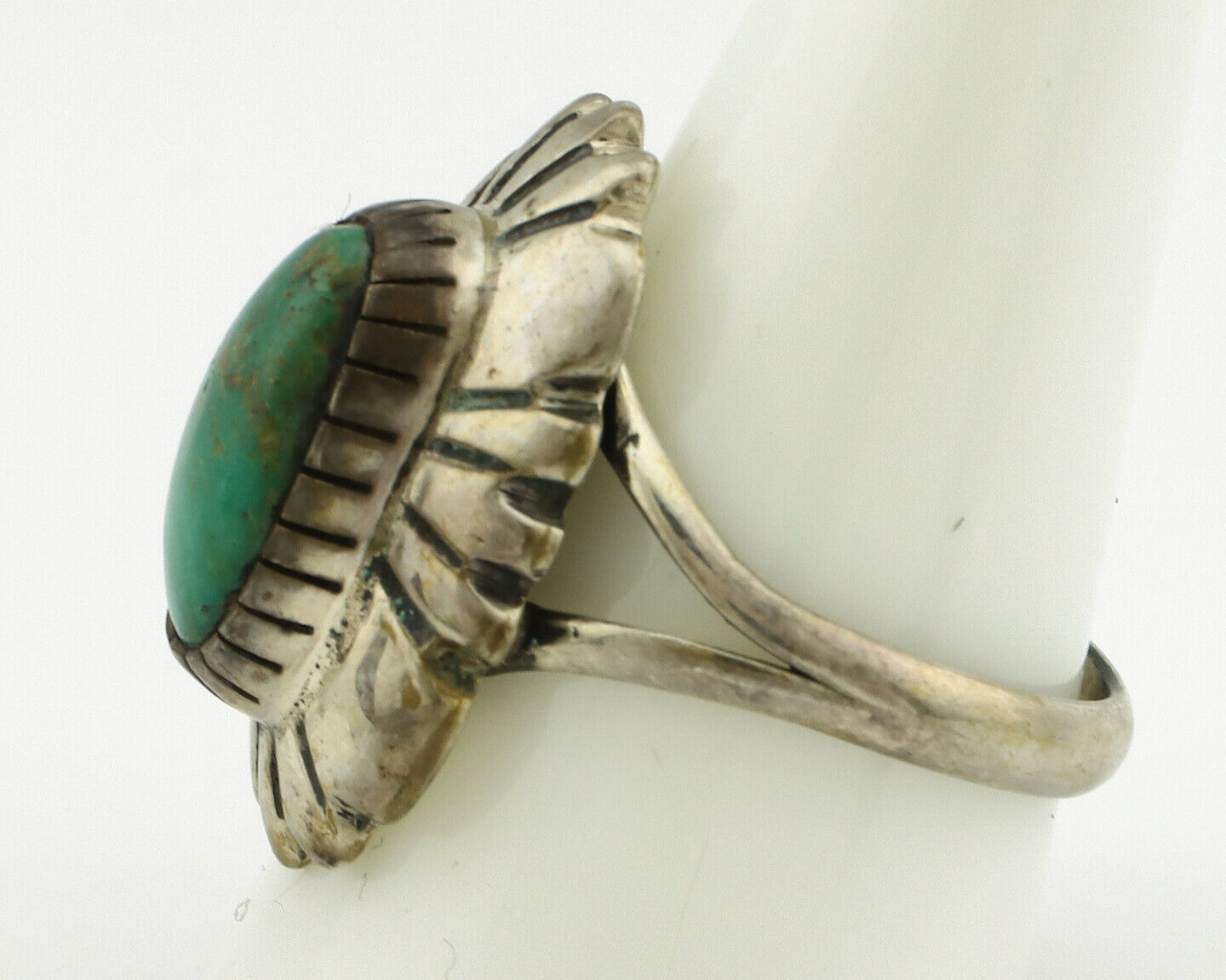 Navajo Ring .925 Silver Green Turquoise Signed M Montoya C.80's