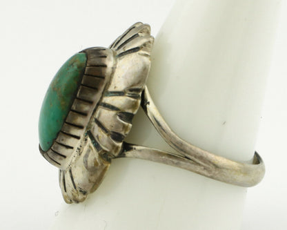 Navajo Ring .925 Silver Green Turquoise Signed M Montoya C.80's