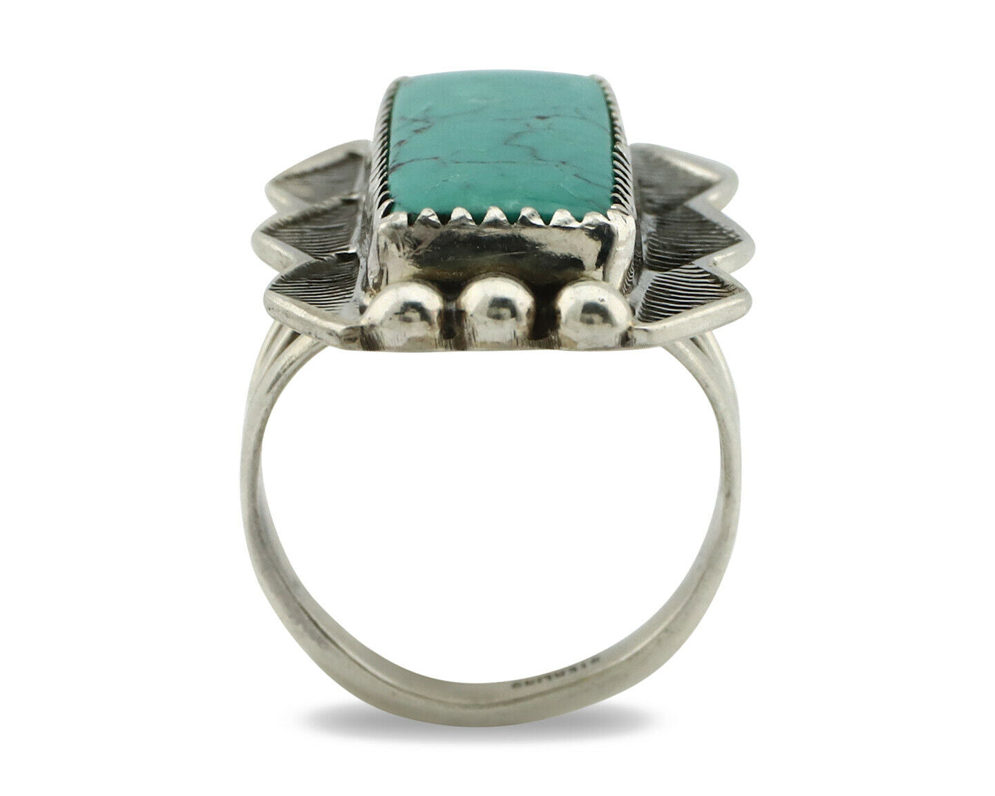 Navajo Ring .925 Silver Natural Uncolored Green Turquoise Signed Apache C.80's