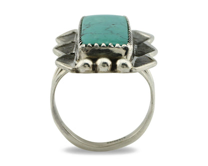 Navajo Ring .925 Silver Natural Uncolored Green Turquoise Signed Apache C.80's
