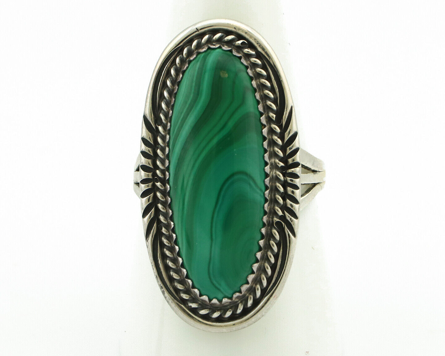 Navajo Ring 925 Silver Natural Green Malachite Signed William Denetdale C.80's