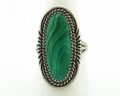 Navajo Ring 925 Silver Natural Green Malachite Signed William Denetdale C.80's