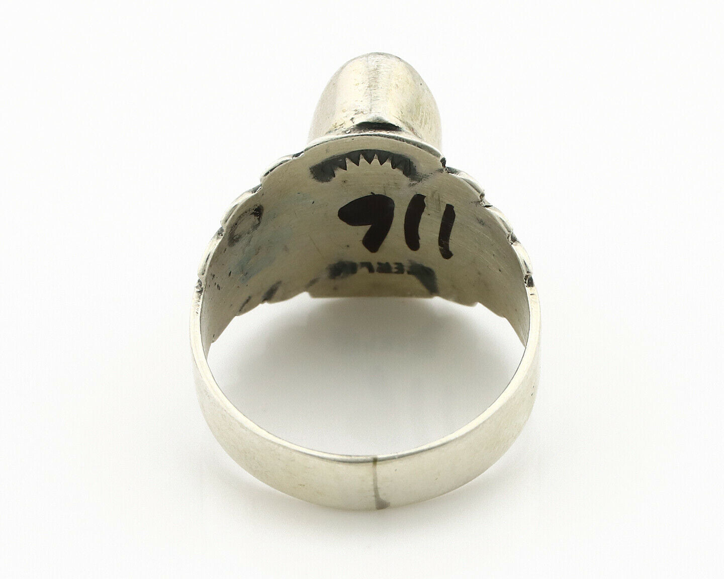 Navajo Ring .925 Silver Kingman Turquoise Artist Signed Apache C.80's