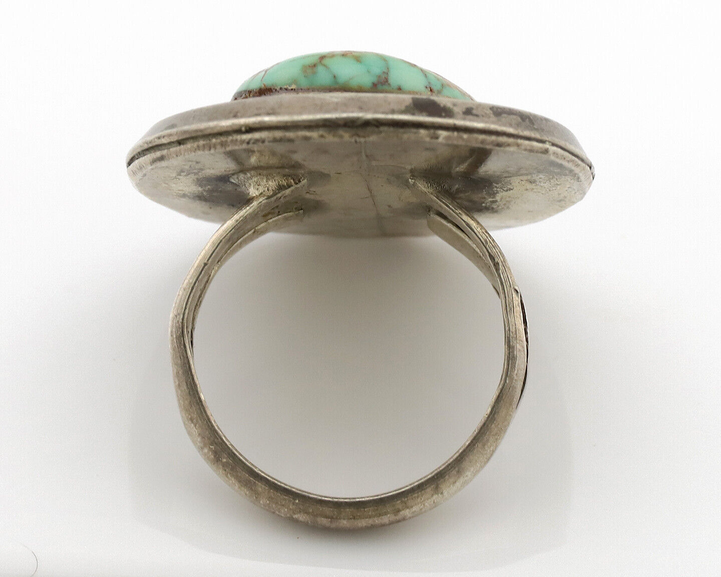 Navajo Ring .925 Silver Spiderweb Turquoise Native American Artist C.1980's