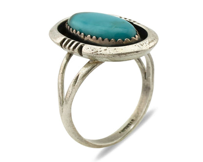 Navajo Ring .925 Silver Nevada Turquoise Native American Artist C.1980's