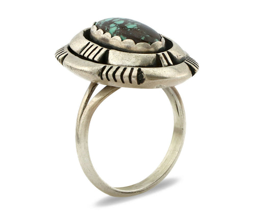 Navajo Ring .925 Silver Spiderweb Turquoise Artist Signed L. M. Nez C80s