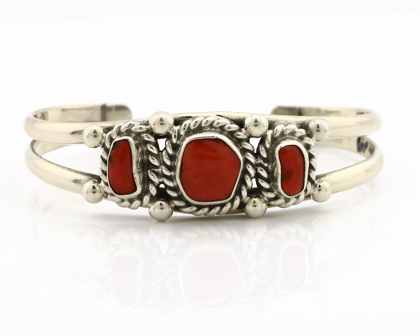 Navajo Red Coral Bracelet .925 Silver Native American Artist 80's