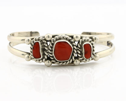 Navajo Red Coral Bracelet .925 Silver Native American Artist 80's