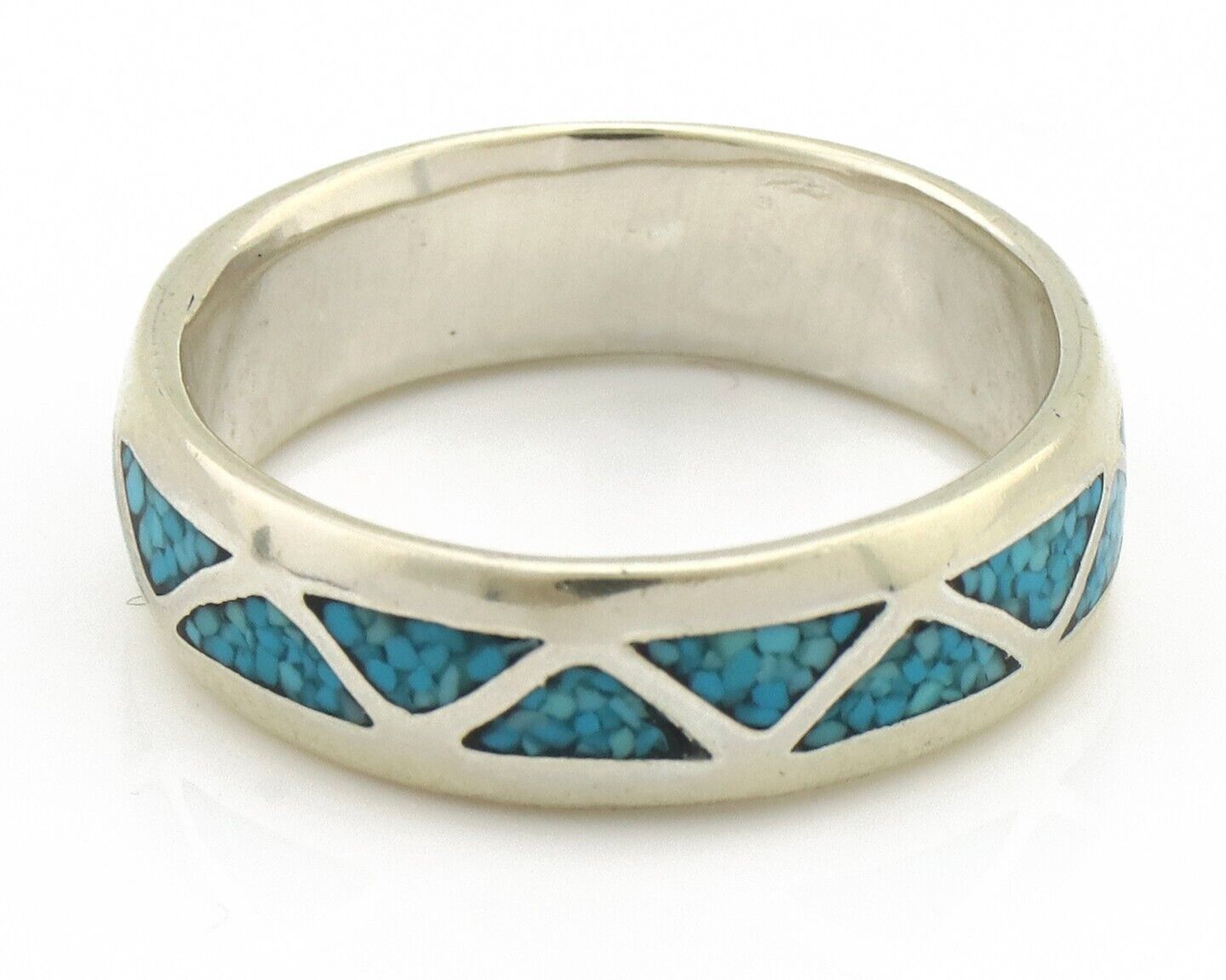 Navajo Chip Inlay Ring 925 Silver Sleeping Beauty Turquoise Artist Silver Cloud