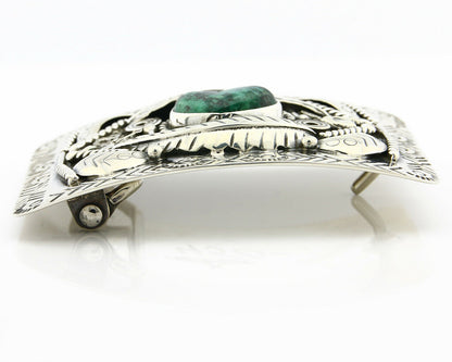 Navajo Belt Buckle .925 Silver Turquoise Mountain Artist Signed Tipi C.80's