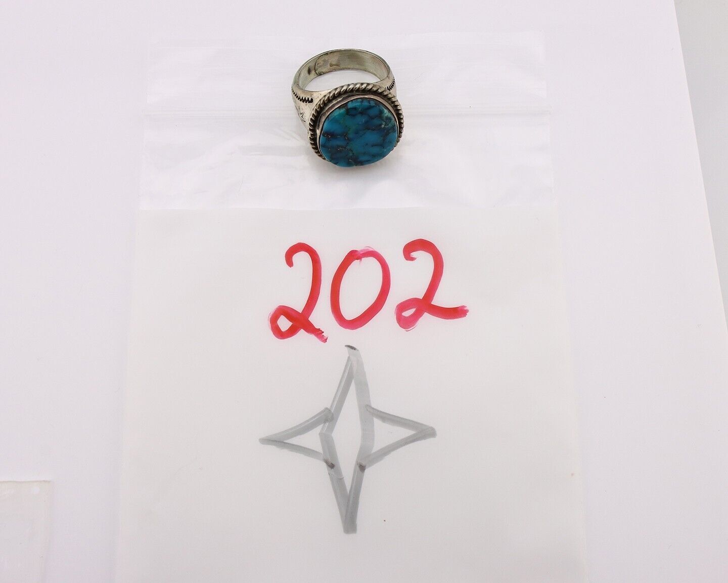 Navajo Ring .925 Silver Blue Spiderweb Turquoise Native American Artist C.80's