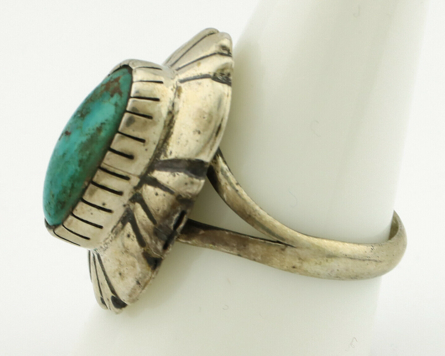 Navajo Ring .925 Silver Green Turquoise Signed M Montoya C.80's