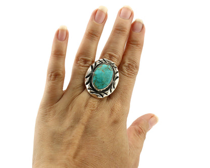 Navajo Ring 925 Silver Turquoise Mountain Artist Signed C Montoya C.80's