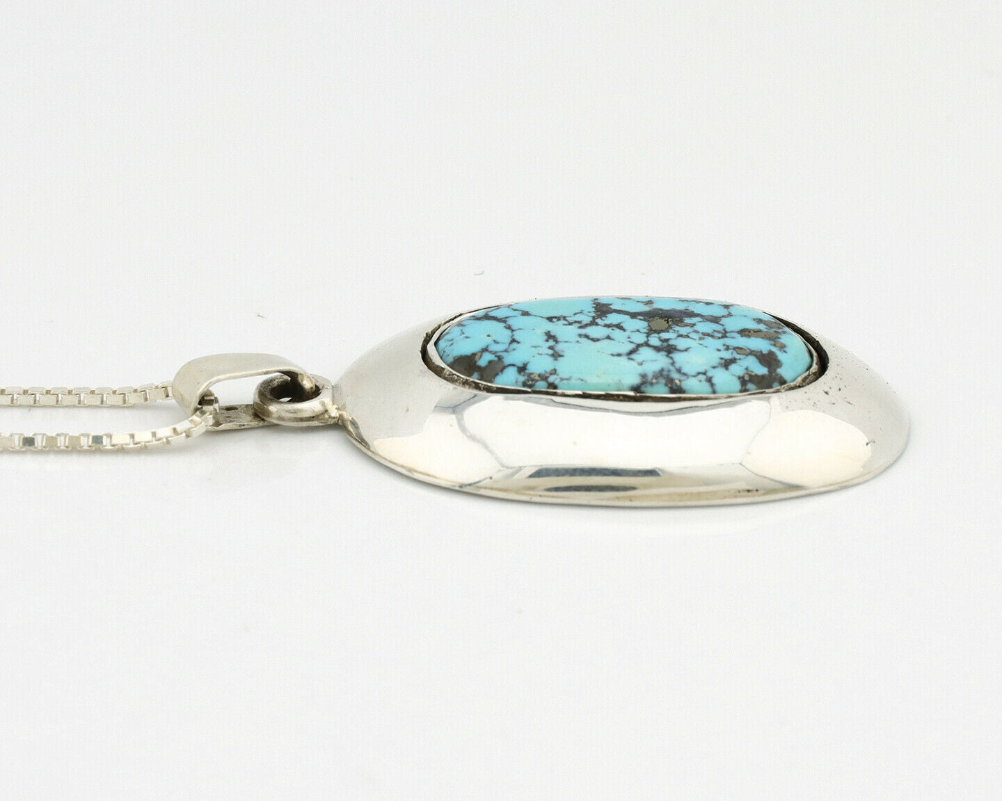 Navajo Necklace .925 Silver Morenci Turquoise Artist Signed C Montoya C.80's