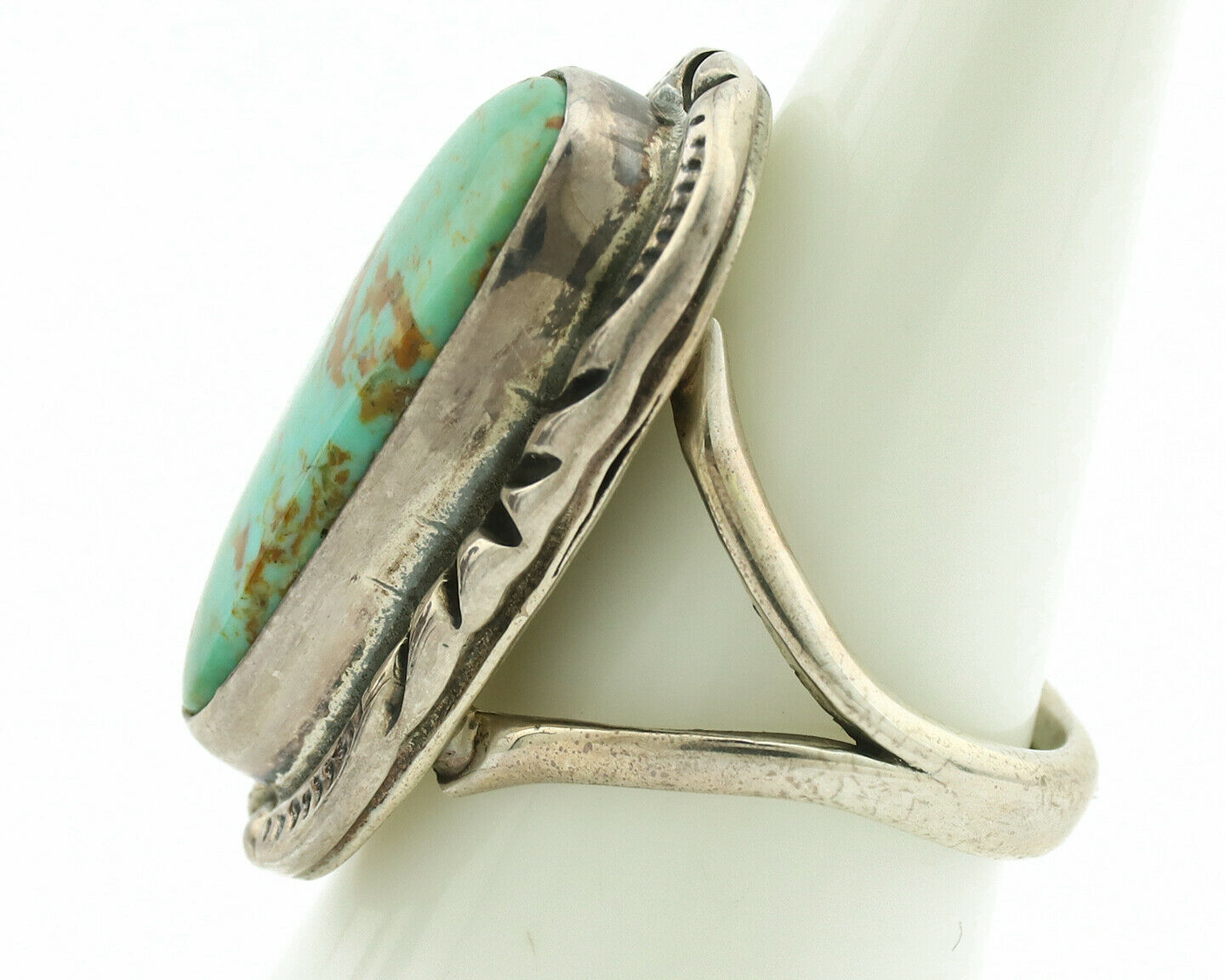 Navajo Ring .925 Silver Kingman Turquoise Artist Signed Gecko C.1980's
