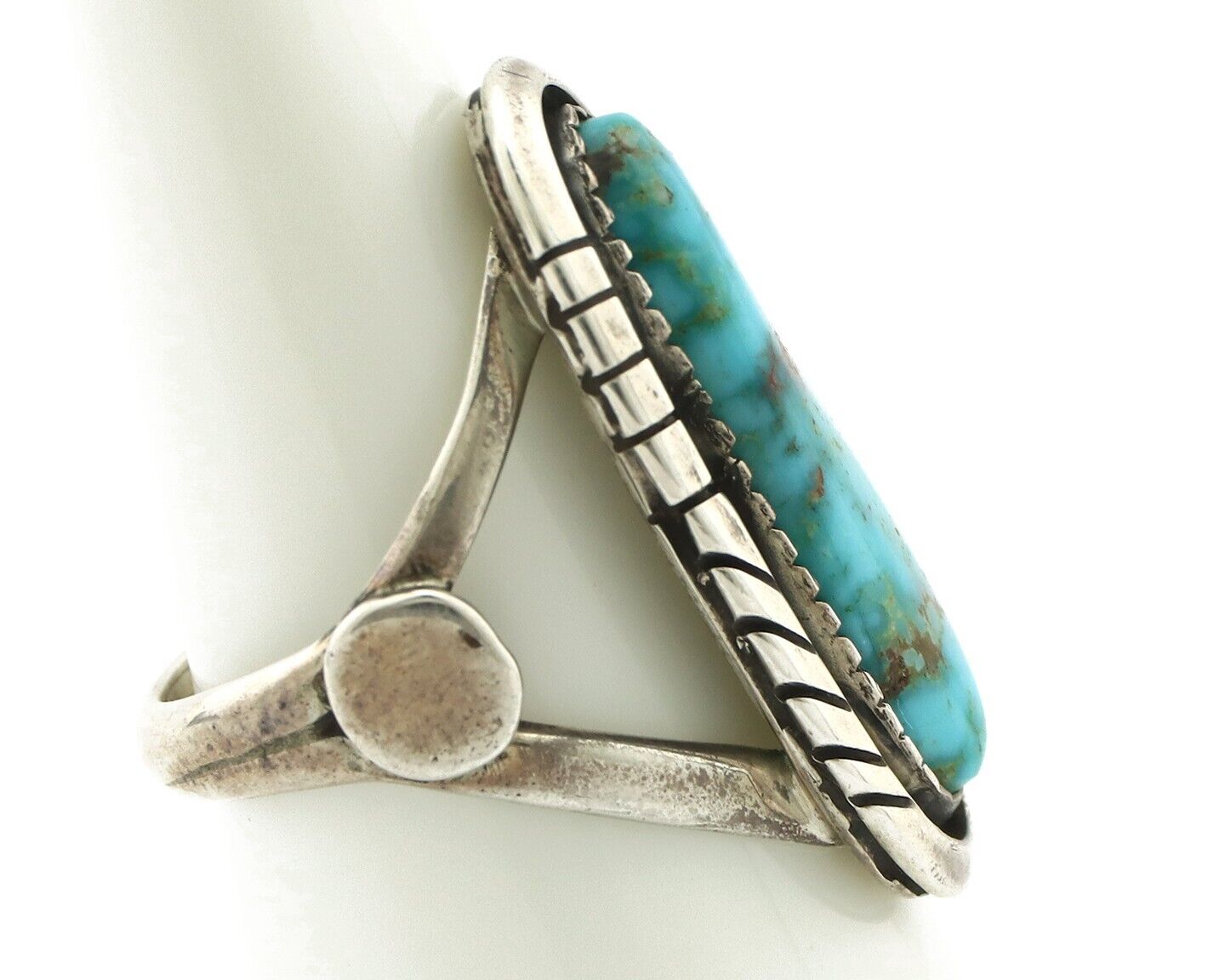Navajo Ring .925 Silver Blue Gem Turquoise Native American Artist C.80's