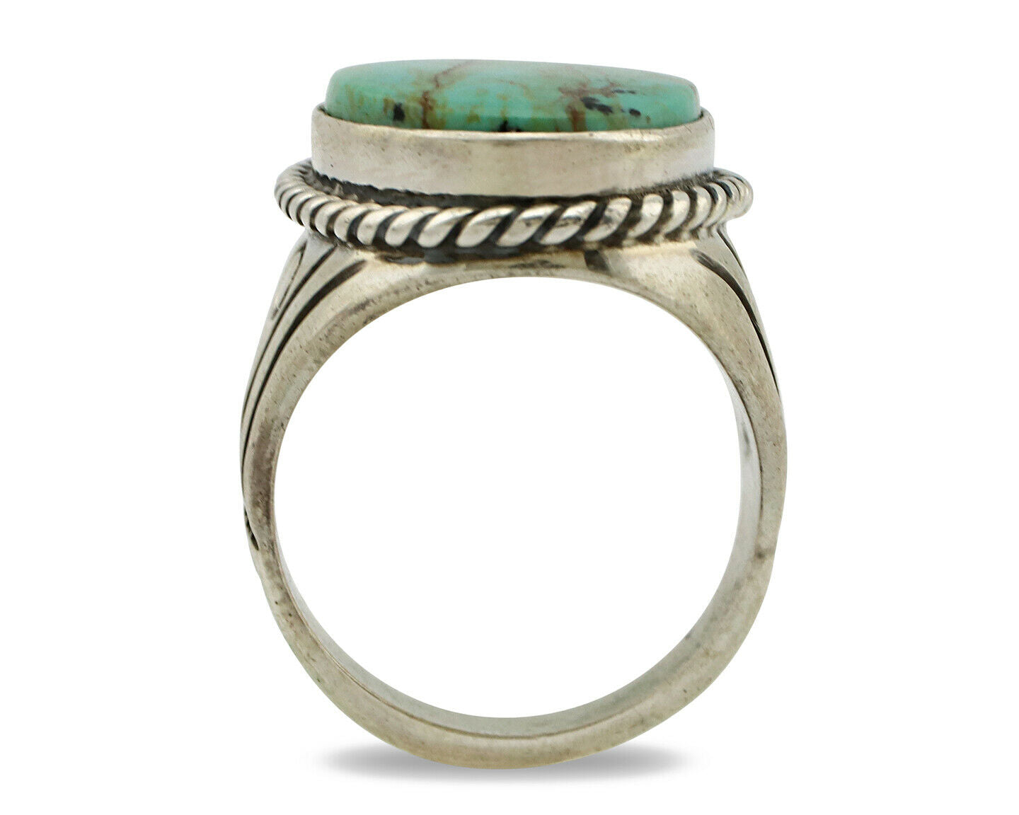 Navajo Ring .925 Silver Bluegreen Turquoise Signed Calvin Peterson C.80's