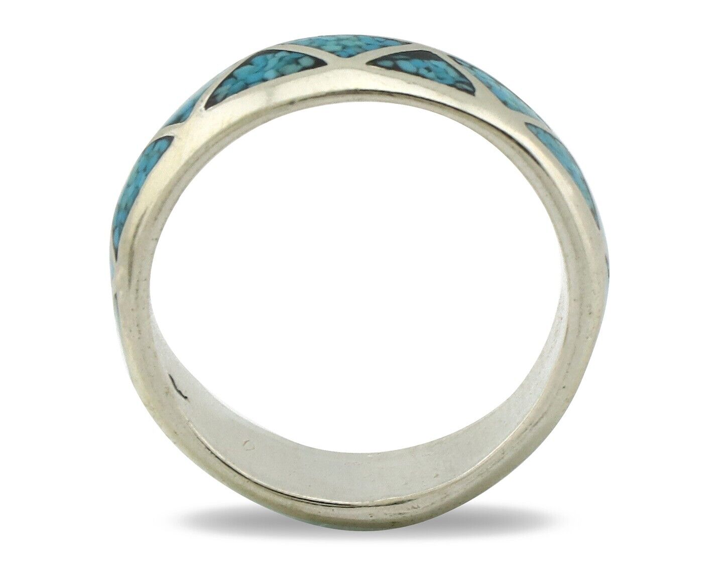 Navajo Chip Inlay Ring 925 Silver Sleeping Beauty Turquoise Artist Silver Cloud