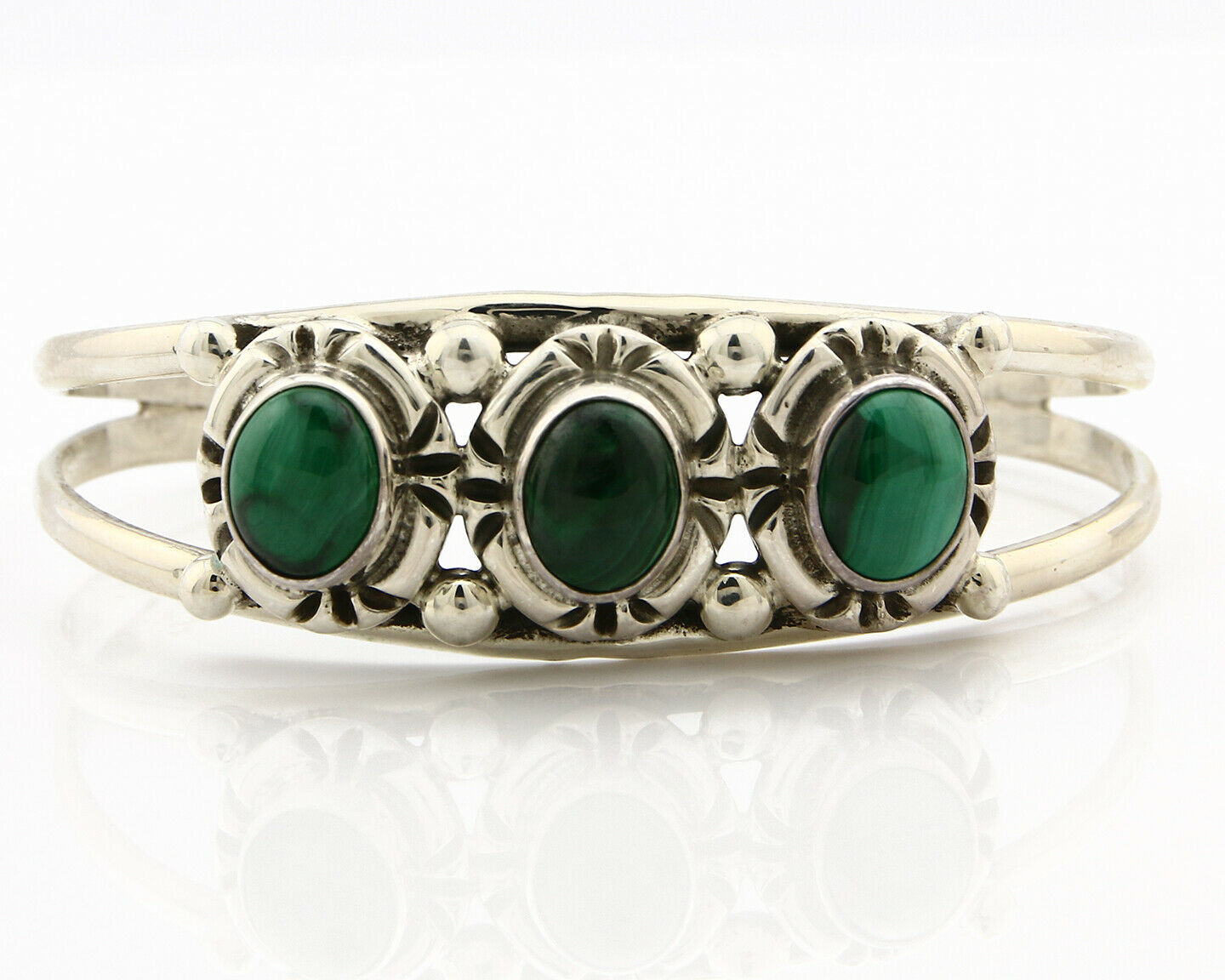 Navajo Bracelet .925 Silver Malachite Gemstones Handmade Native Artist C.80's