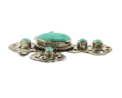 Navajo Cross Pin Necklace .925 Silver Kingman Turquoise Signed EY C.80's