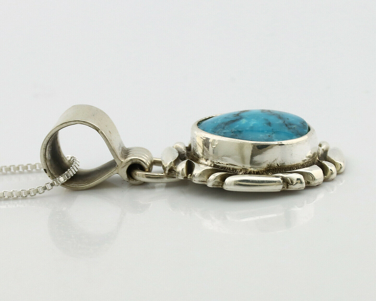 Navajo Necklace .925 Silver Blue Turquoise Artist Signed Sun C.1980's