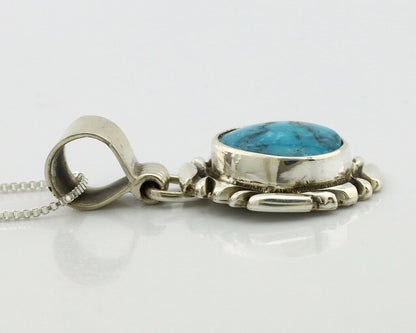 Navajo Necklace .925 Silver Blue Turquoise Artist Signed Sun C.1980's