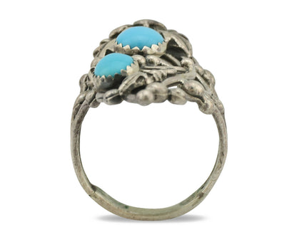 Navajo Ring .925 Silver Sleeping Beauty Turquoise Signed Prairie Fire C.80's