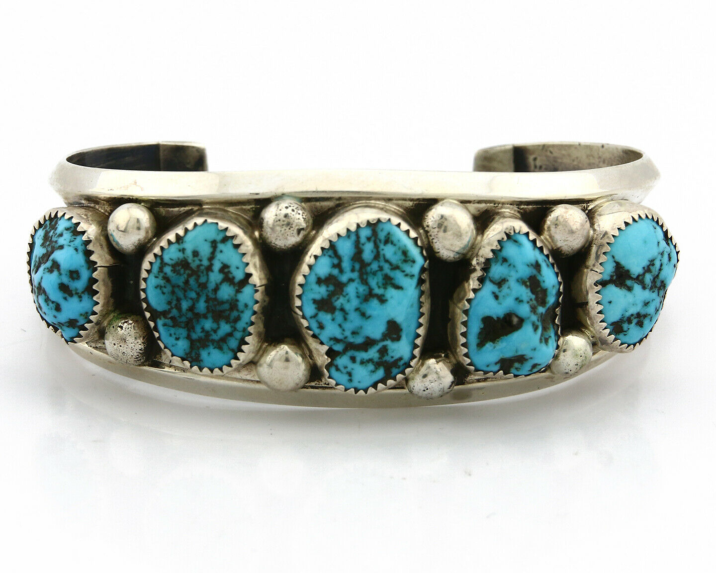 Navajo Bracelet .925 Silver Sleeping Beauty Turquoise Signed JR C.80's