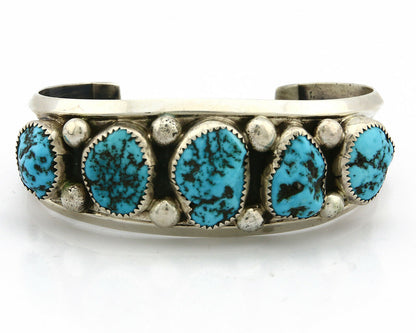 Navajo Bracelet .925 Silver Sleeping Beauty Turquoise Signed JR C.80's