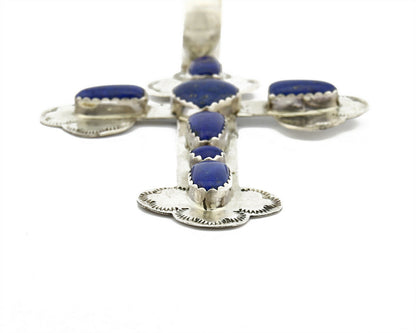 C.1980's Navajo Signed WWs & VY .925 Silver Large Lapis Cross