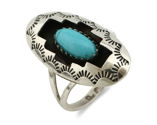 Navajo Ring .925 Silver Sleeping Beauty Turquoise Artist Signed P C80s