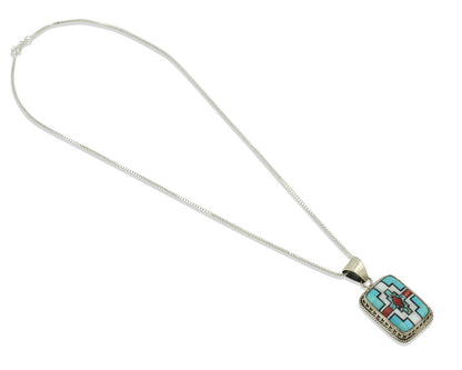 Navajo Handmade Inlaid Gemstone Pendant .925 Silver Signed SN C.80's