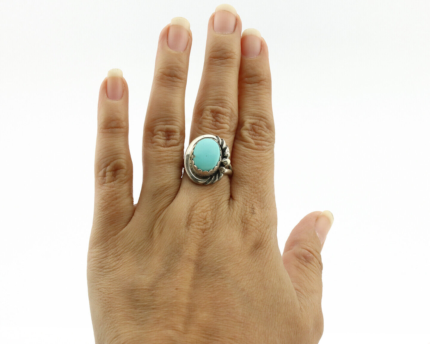 Navajo Ring .925 Silver Natural Blue Turquoise Native American Artist C.1980's