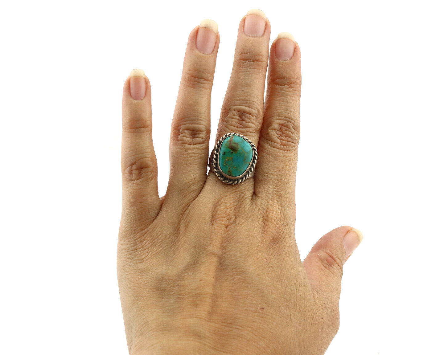 Navajo Ring .925 Silver Kingman Turquoise Native American Signed C.80's