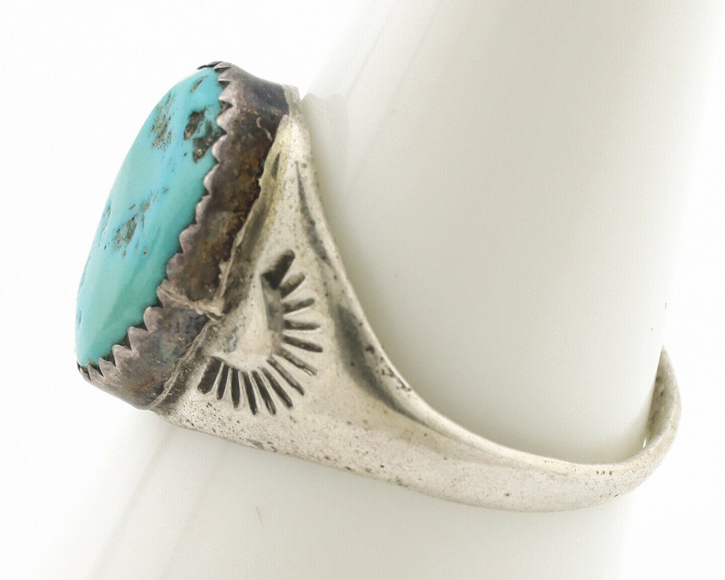 Zuni Ring .925 Silver Natural Blue Turquoise Native American Artist C.1980's