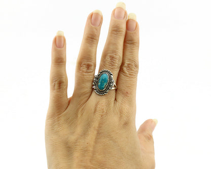 Navajo Ring .925 Silver Blue Turquoise Native American Artist C.1980's