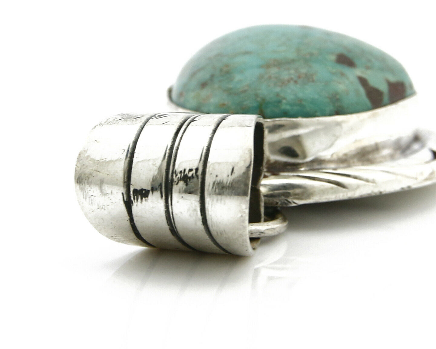 Navajo Pendant .925 Silver Kingman Turquoise Signed Artist FT C.80's