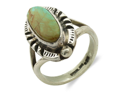 Navajo Ring .925 Silver Kingman Turquoise Artist Signed Gecko C.80's