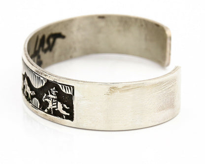 Navajo Bracelet .925 Silver Hand Stamped Overlay Signed HY C.80's