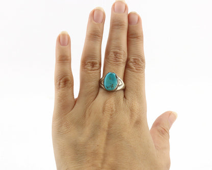 Zuni Ring .925 Silver Natural Blue Turquoise Native American Artist C.1980's