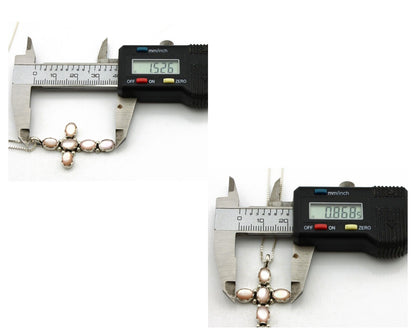 Navajo Cross Necklace 925 Silver Pink Mussel Native American Artist C.80's