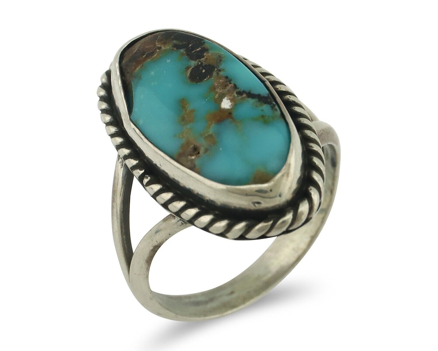 Navajo Ring .925 Silver Natural Blue Kingman Turquoise Native Signed C.80's