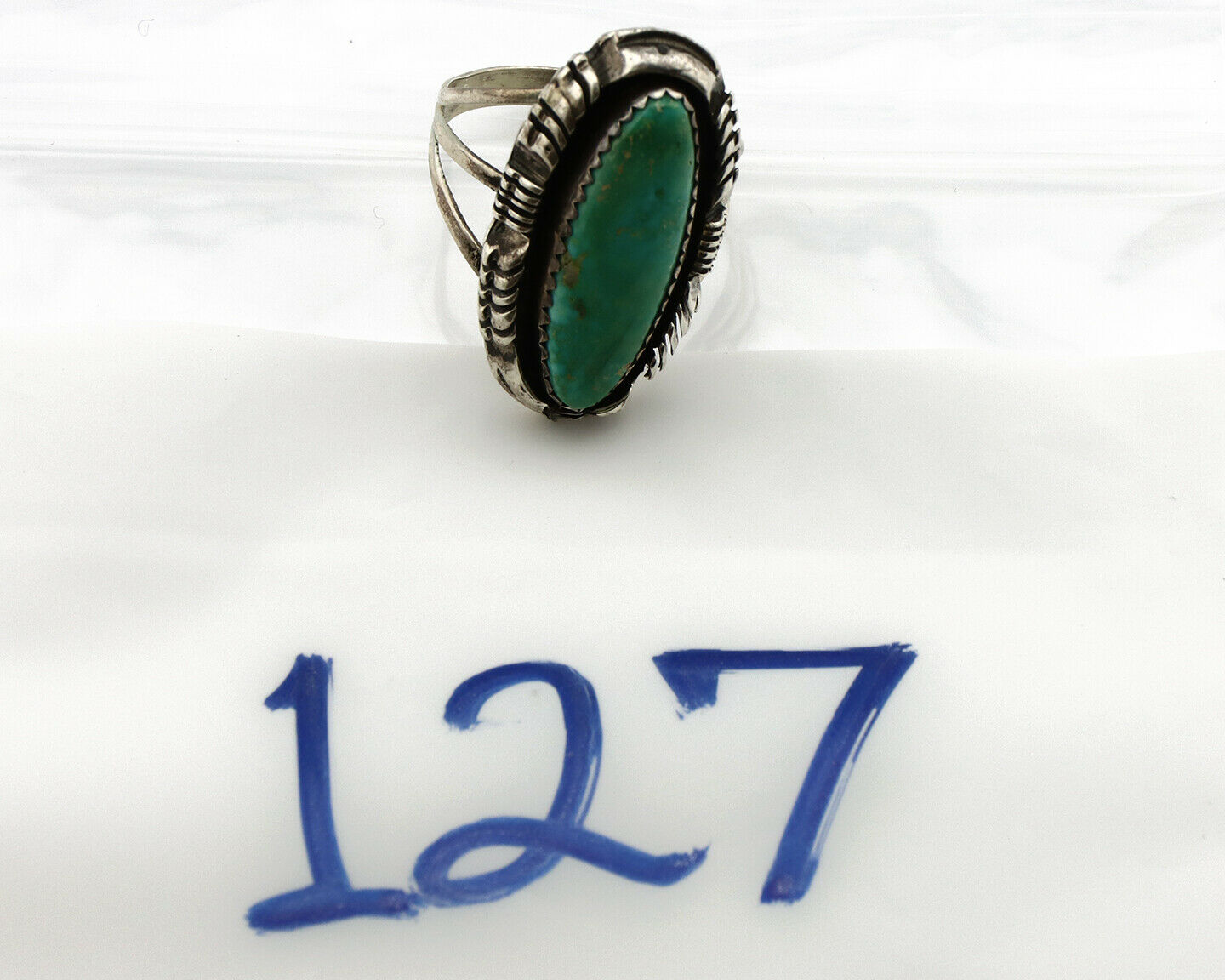 Navajo Shield Ring .925 Silver Blue Green Turquoise Signed Artist LY C.80's