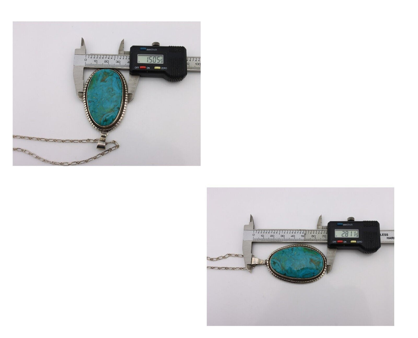 Navajo Necklace 925 Silver Natural Whole Slab Turquoise Signed Pictograph C.80's