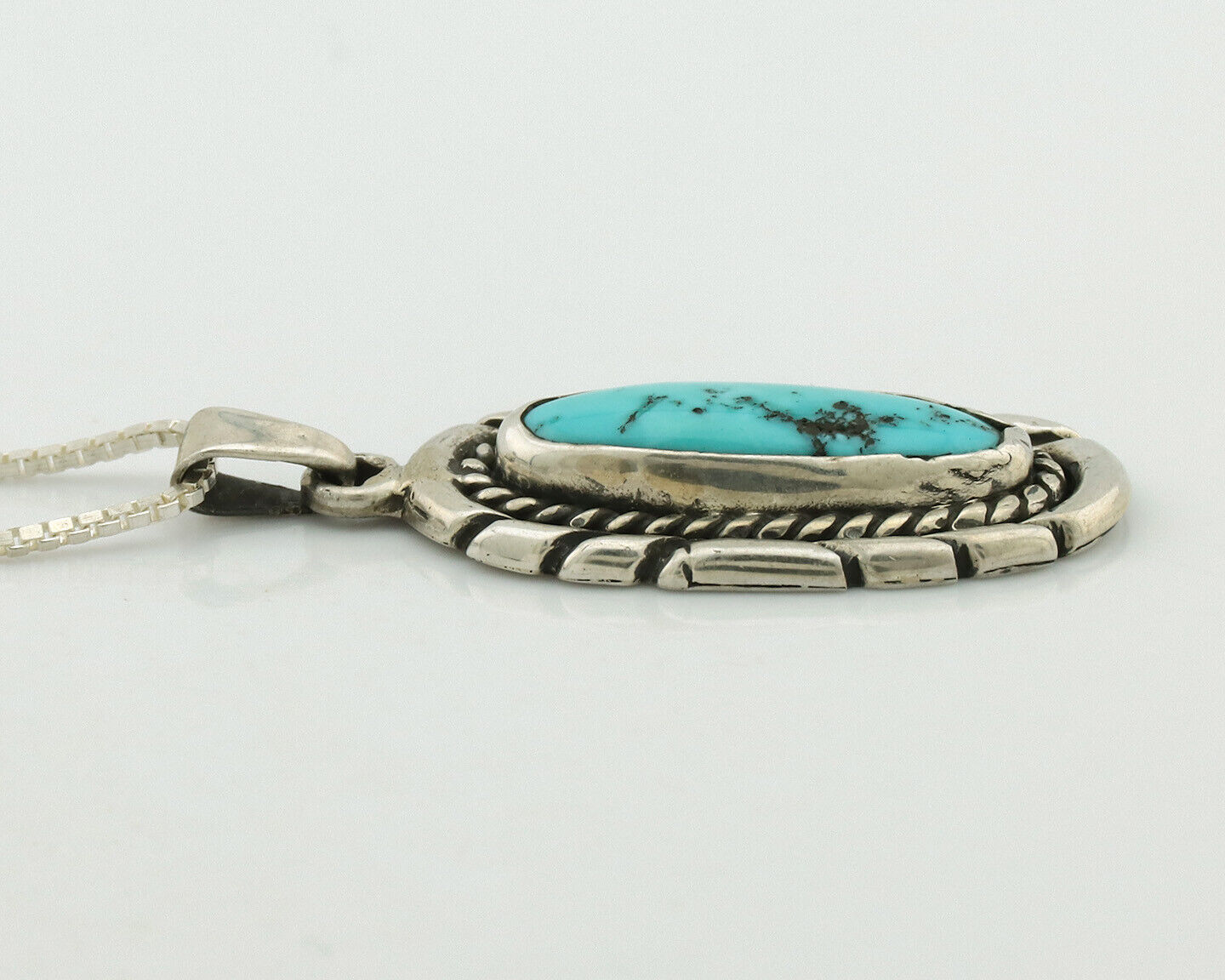 Navajo Necklace .925 Silver Sleeping Beauty Turquoise Signed M Montoya C.80's