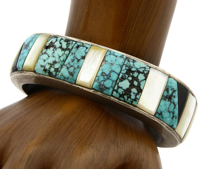 Navajo Bracelet .925 Silver Lone MTN Turquoise & MOP Cuff C.80's