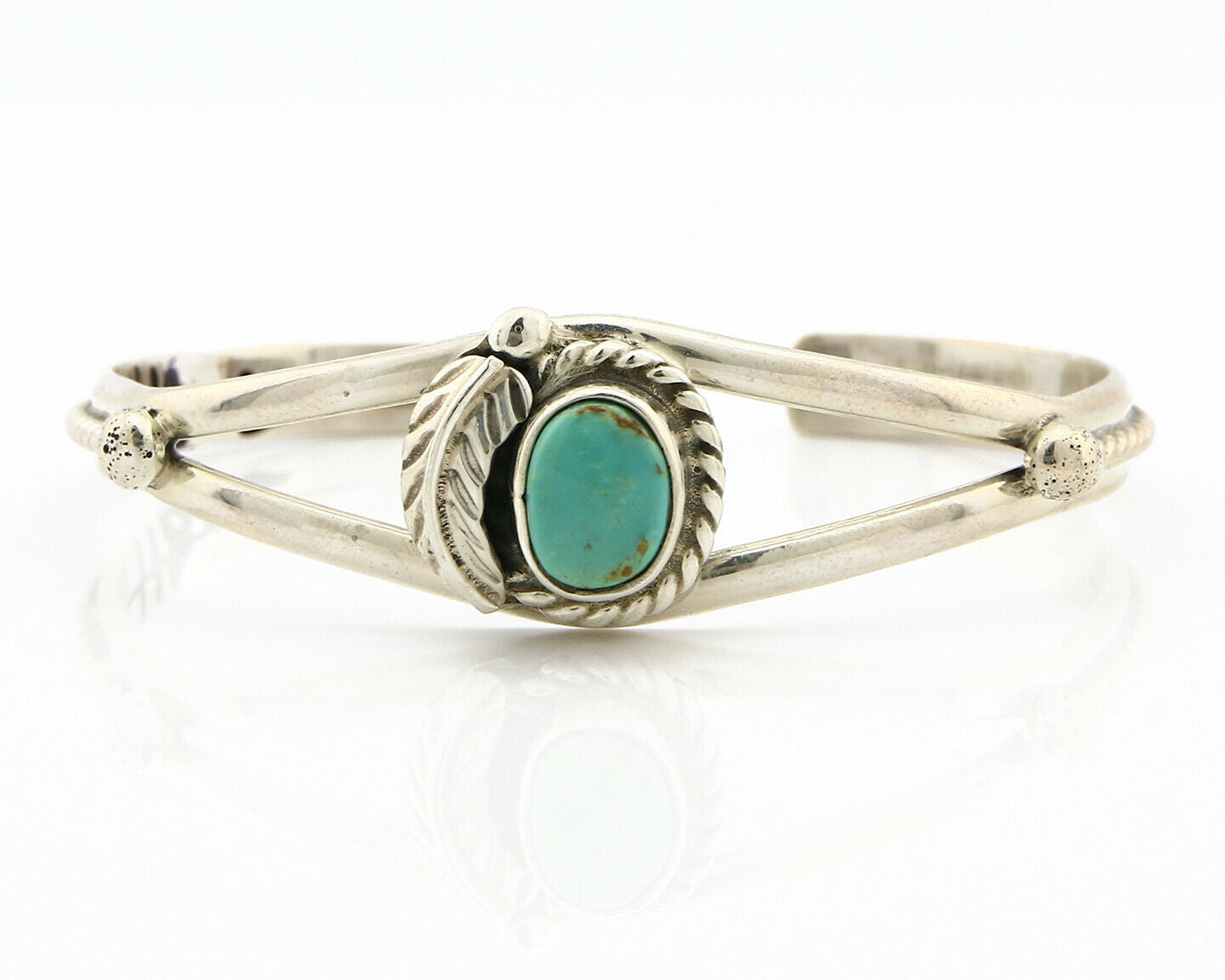 Navajo Bracelet .925 Silver Turquoise Mountain Signed Calvin Peterson C.80's