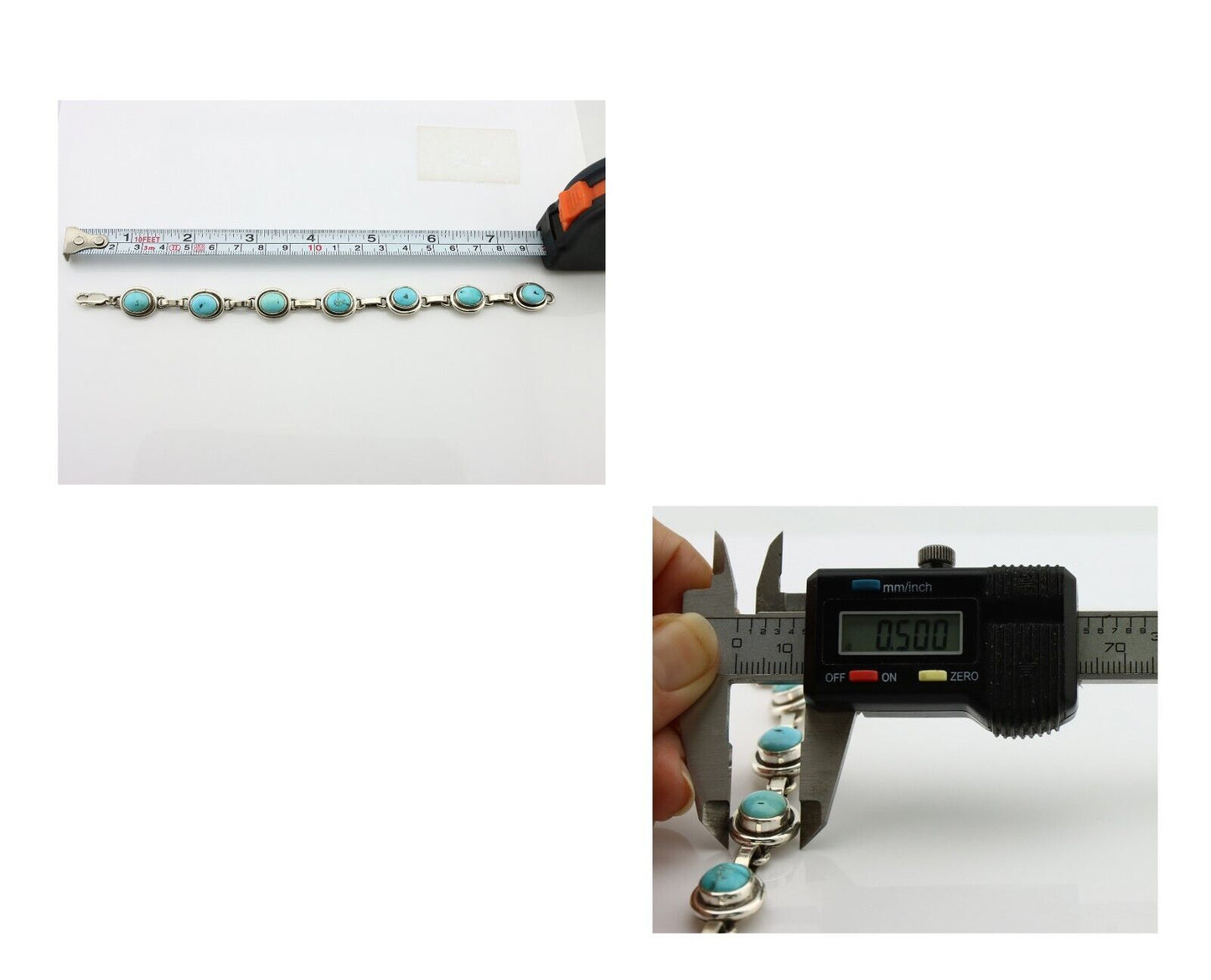 Navajo Link Bracelet .925 Silver Blue Turquoise Native American Artist C.80's