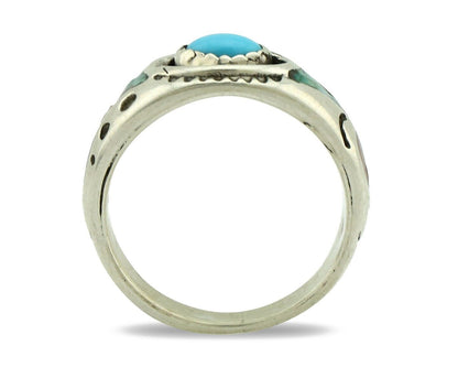 Navajo Handmade Ring 925 Silver Blue Turquoise & Coral Native American C.80's