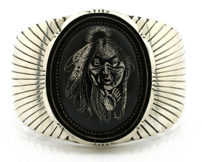 Navajo Bracelet .925 Silver Hand Carved Warrior Native American Artist